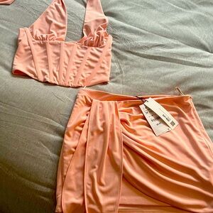 Zara halter set with mini skirt in peach 🍑 color in size medium new with tags